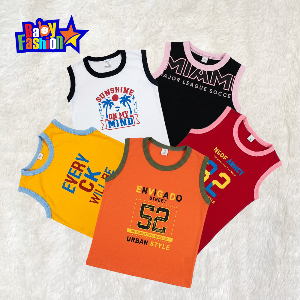 Baby Boys Cotton Sleeveless T-Shirt - 3 (5 Pcs )