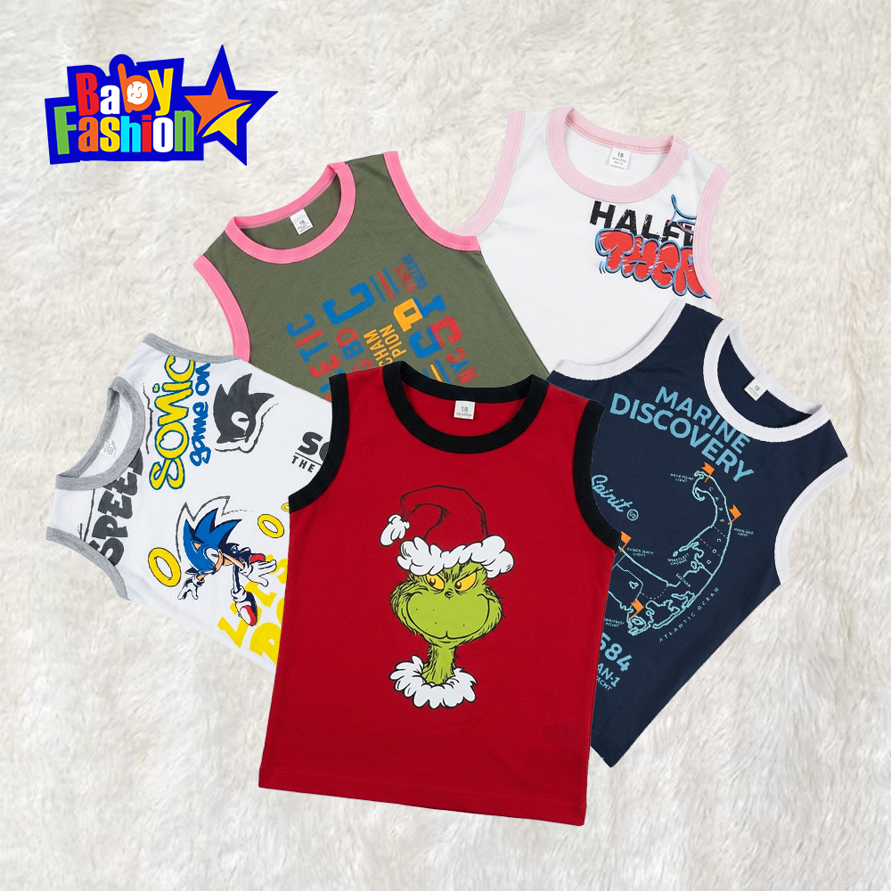 Baby Boys Cotton Sleeveless T-Shirt - 4 (5 Pcs)