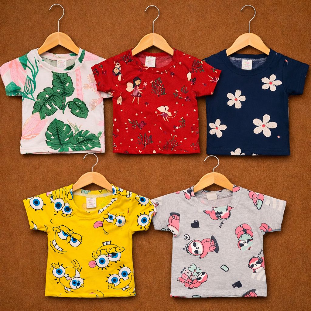 Baby Boys Cotton Half Sleeve T-Shirt (5 Pcs)