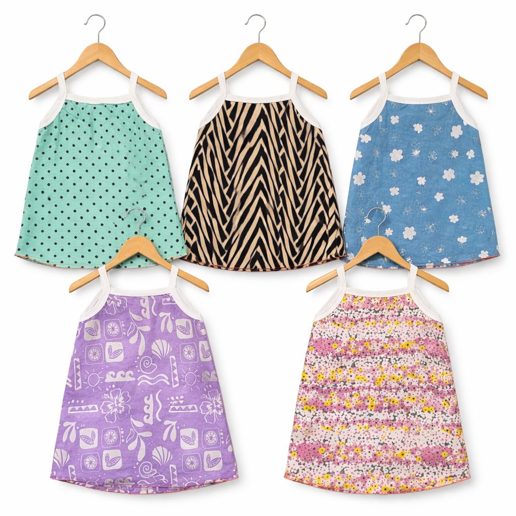 Baby Girls Cotton (Camisole Top) T-Shirt Set - 2 (5 Pcs)