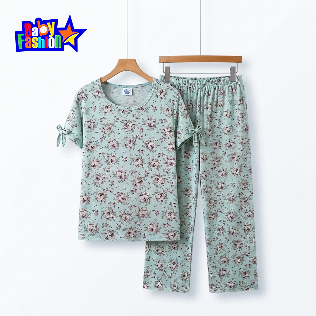 Girls Floral Top & Pant Set, Baby Girls Night Suit Set - 3